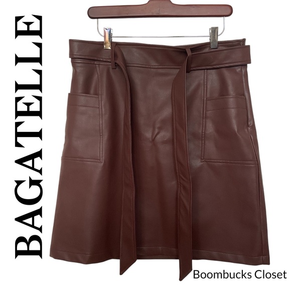Bagatelle Elegant Brown Leather Skirt Medium - Picture 1 of 13